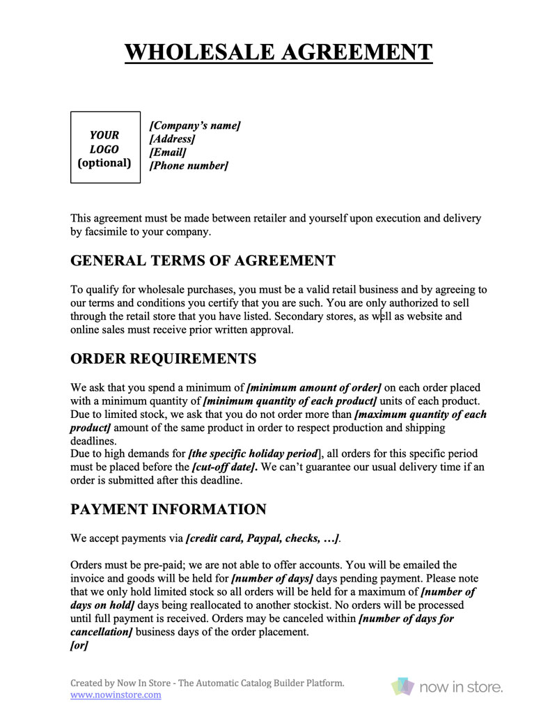 Wholesale Contract Template - Create Your Own For Free